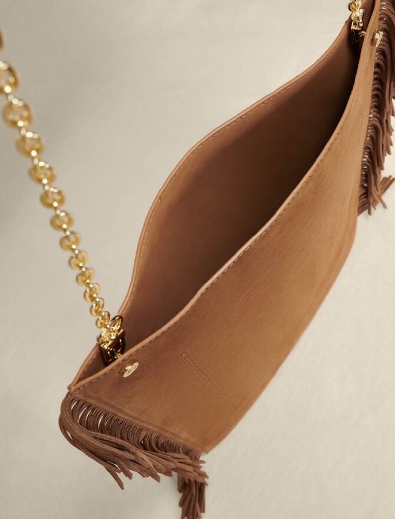 Maje Suede Fringed Tassen Dames Bruin | VKULEBH-78